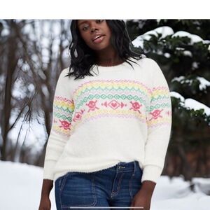 NWT Torrid Womens Tan Fuzzy Yarn Crew‎ Fair Isle Skull Sweater Size 3X